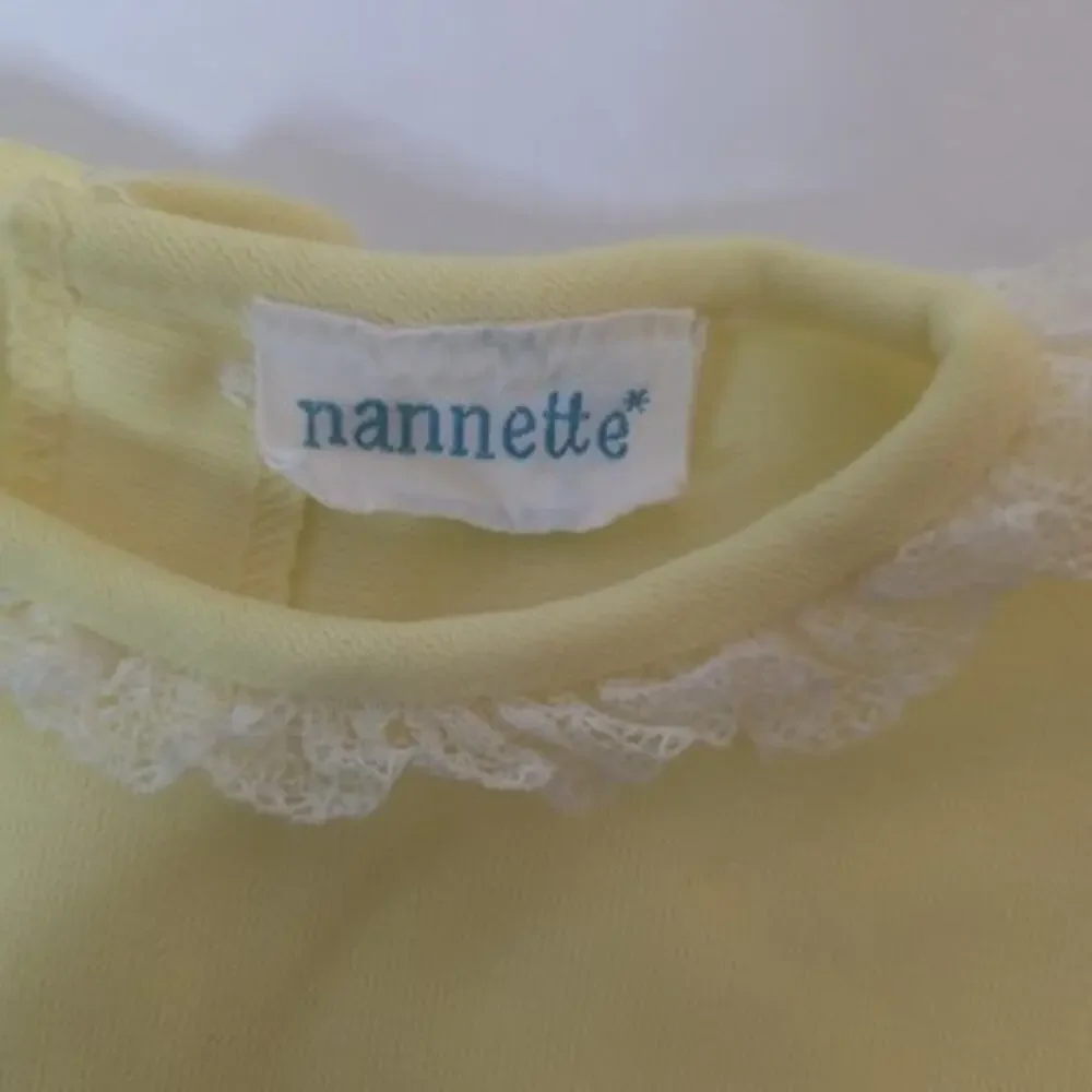 Vintage Nannette Baby Girl Bib Smock Bloomers Yellow Rabbit Mushroom Graphic 2pc